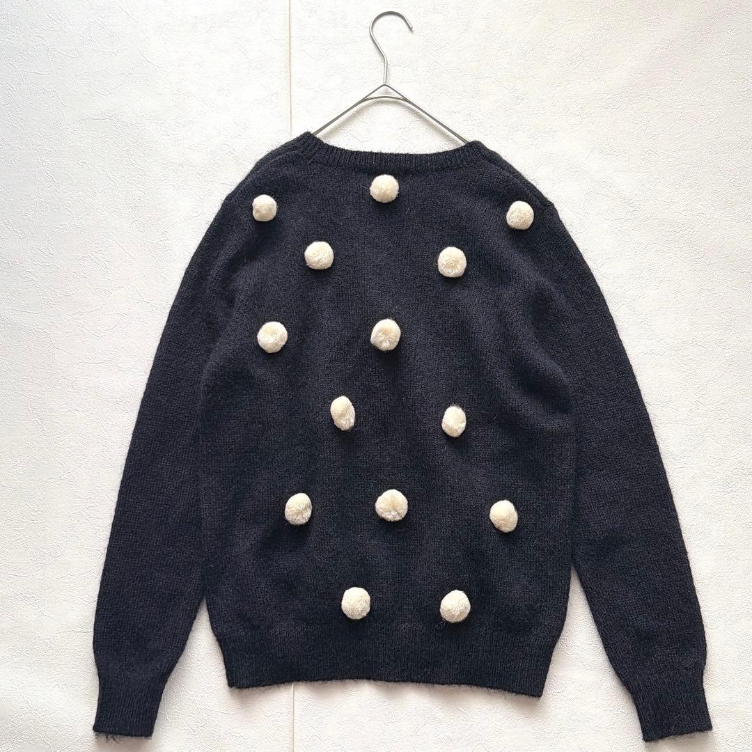 PEARLY GATES モヘア ニット セーター ロゴ刺繍 ポンポン 黒