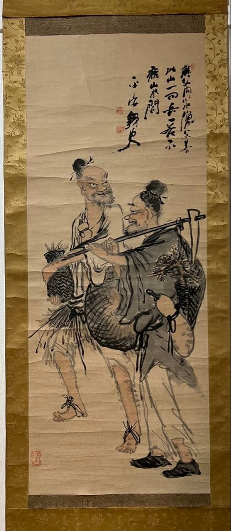 掛け軸　富岡百練［樵父問答之図］紙本　木箱付き！