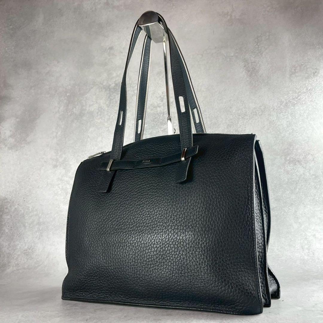 【美品】フルラ トートバッグ ジョーヴェ オールレザー ブラック