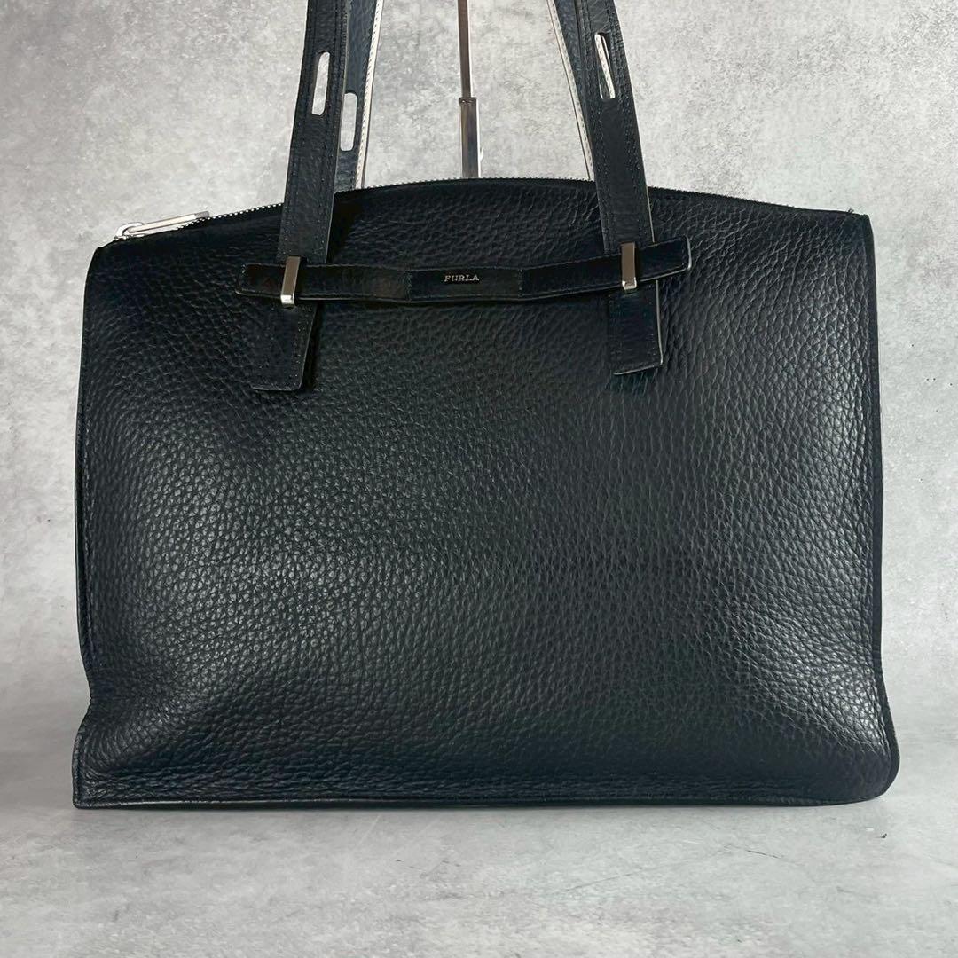 【美品】フルラ トートバッグ ジョーヴェ オールレザー ブラック