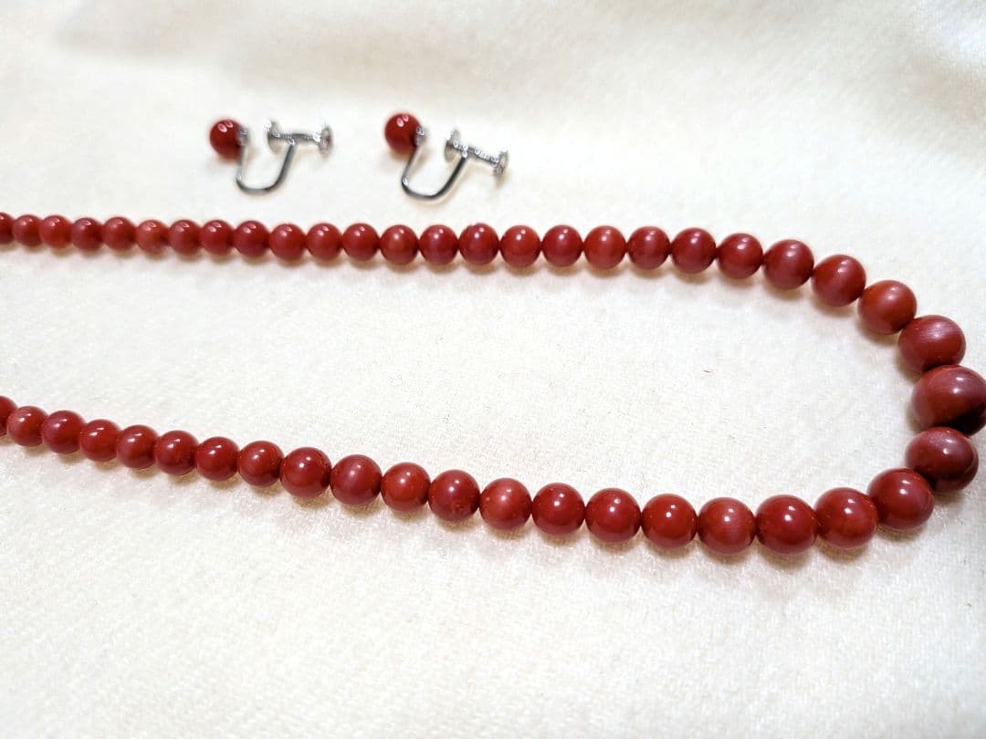 赤珊瑚 サンゴ ネックレスとイヤリング silver 刻印 あり