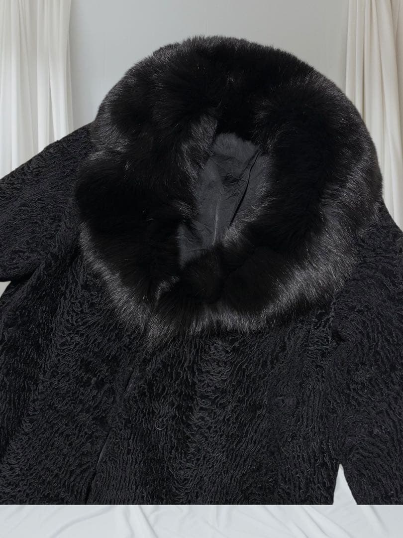 高級　リアルファー　ロング丈　ブラックフォックス × アストラカン 15