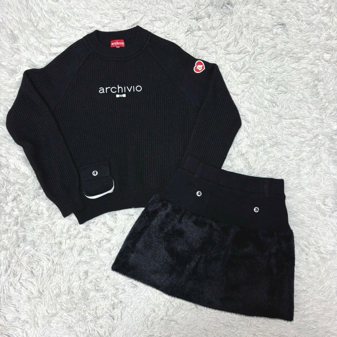 最新 アルチビオ セットアップ ファー　ニット 黒　ゴルフ ウェア スカート