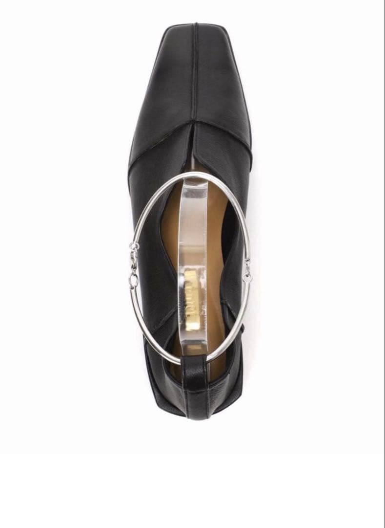 【新品】LE TALON GRISE レザースクエアクロスシームアンクルフラット