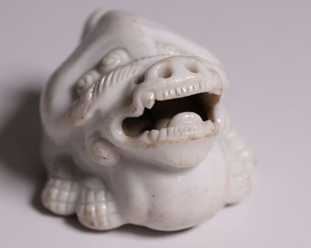 時代 堤物 陶製 獅子 根付 【MA863】