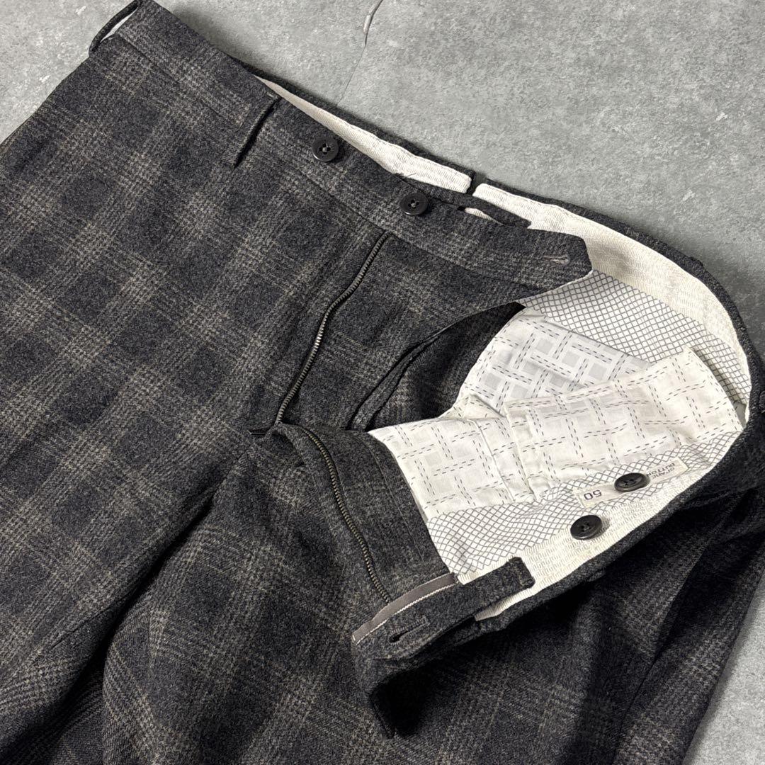 yasu INCOTEX グレー チェック ウール スラックス 秋冬用