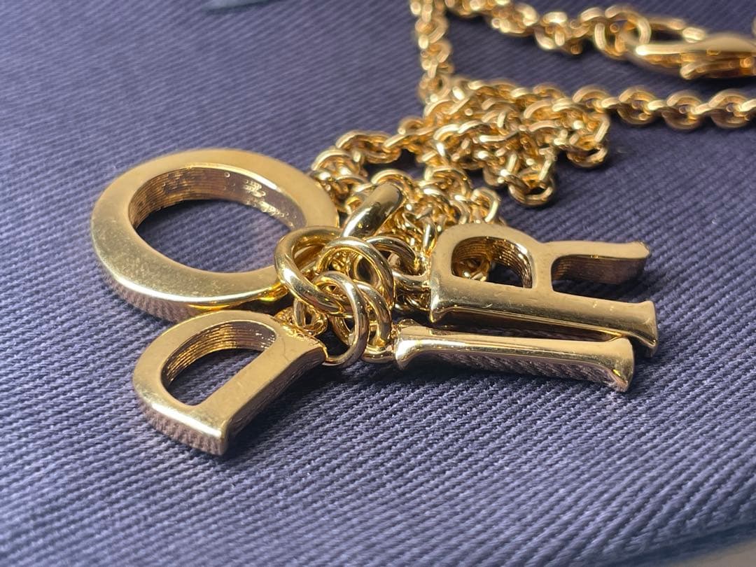 【極美品】ChristianDior ロゴ　ラインストーン ネックレス ゴールド