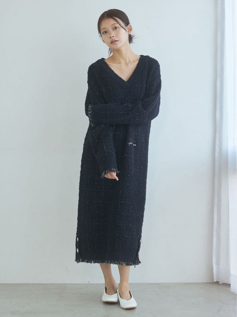 ジェラートピケJOEL ROBUCHONツイードモコVネックワンピース値段交渉可