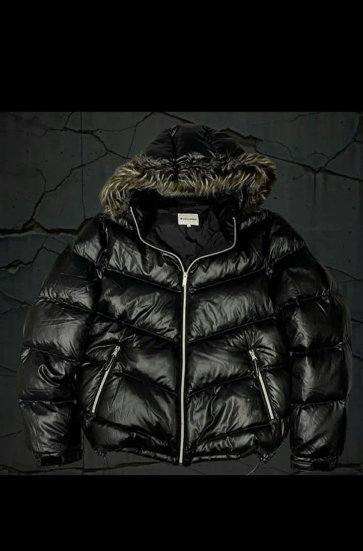 y2k ファーダウンジャケット ドローコード 平成 お兄 光沢 グランジ テック