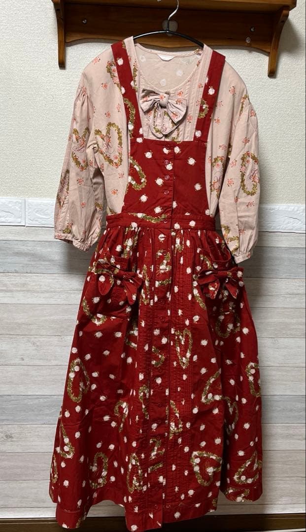 ピンクハウス　ハートリース　ワンピース＆エプロンワンピースセットピンク　赤