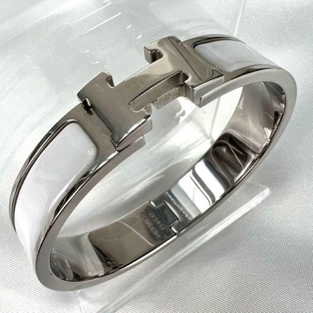 【美品】HERMES エルメス　ホワイト×シルバー　バングル　ブレスレット