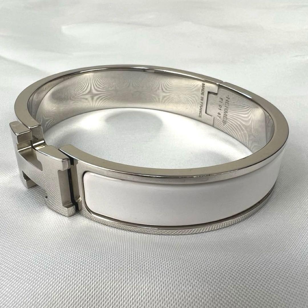 【美品】HERMES エルメス　ホワイト×シルバー　バングル　ブレスレット