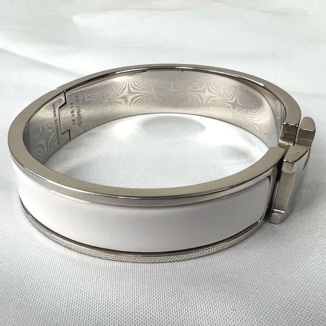 【美品】HERMES エルメス　ホワイト×シルバー　バングル　ブレスレット