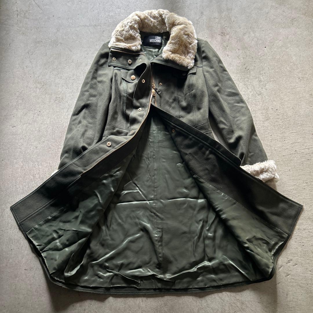 LOVE MOSCHINO ミリタリーコートSサイズ襟袖ファーカーキ