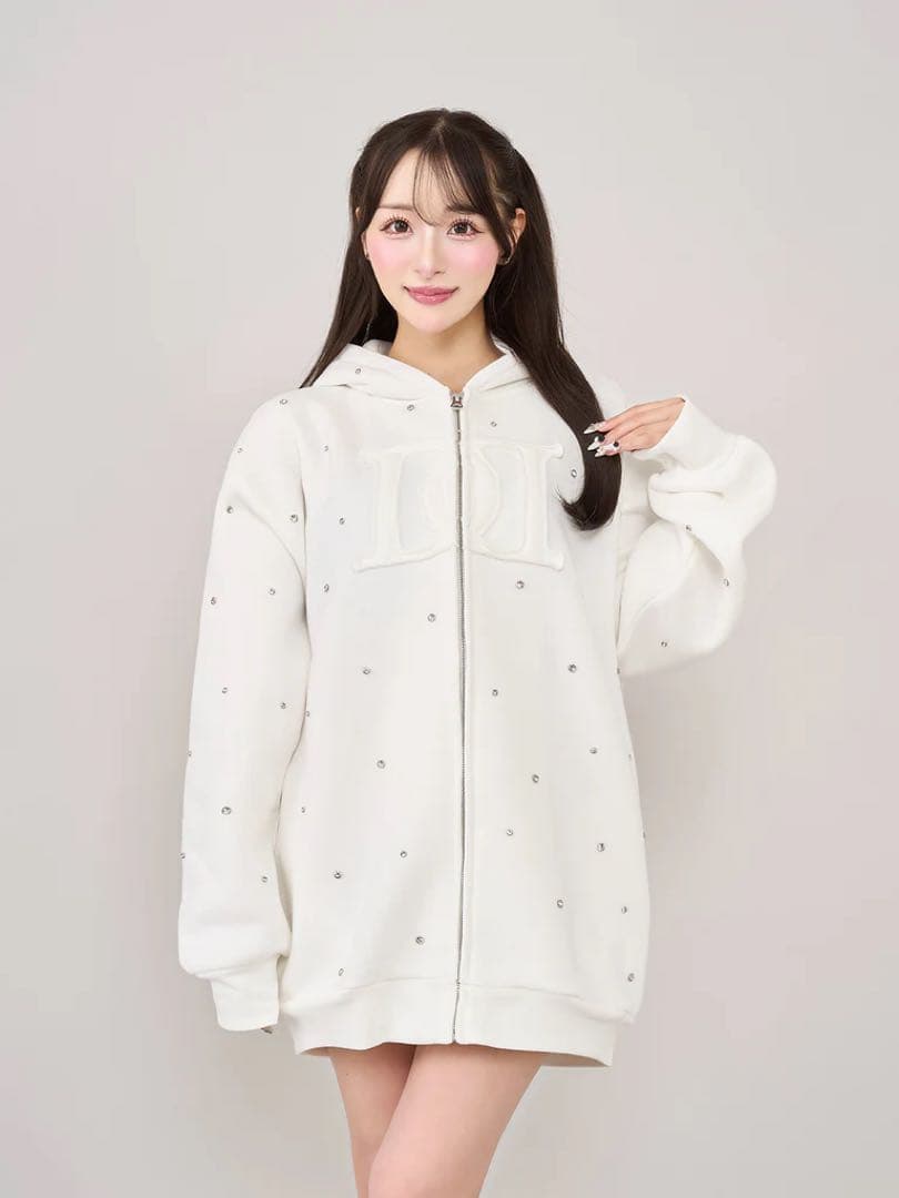 新品タグ付 ダーリッチ ホワイト フリー DDロゴビジュージップパーカー F