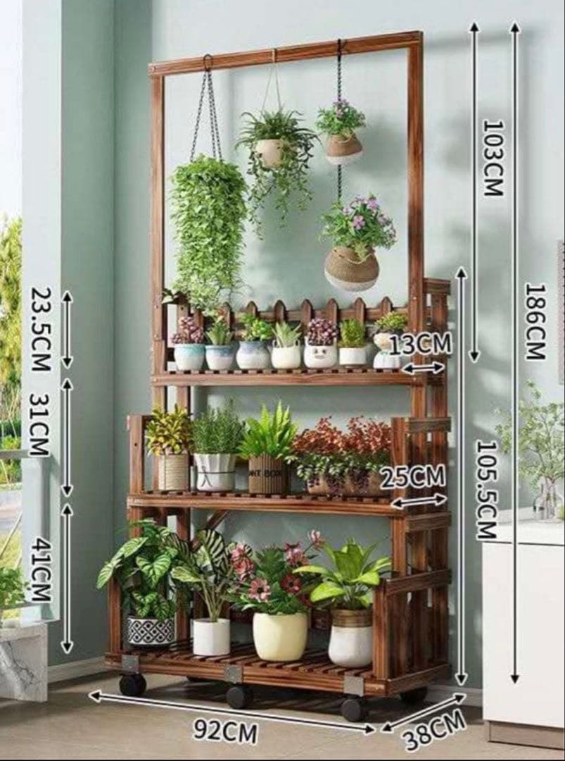 木製プランターラック キャスター付き 186cm