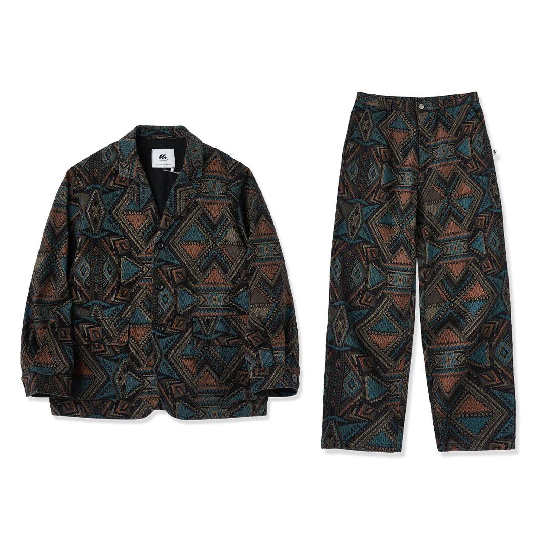 KARAKUエスニック調ナバホ総柄デニムテーラードジャケット＆パンツセットアップ