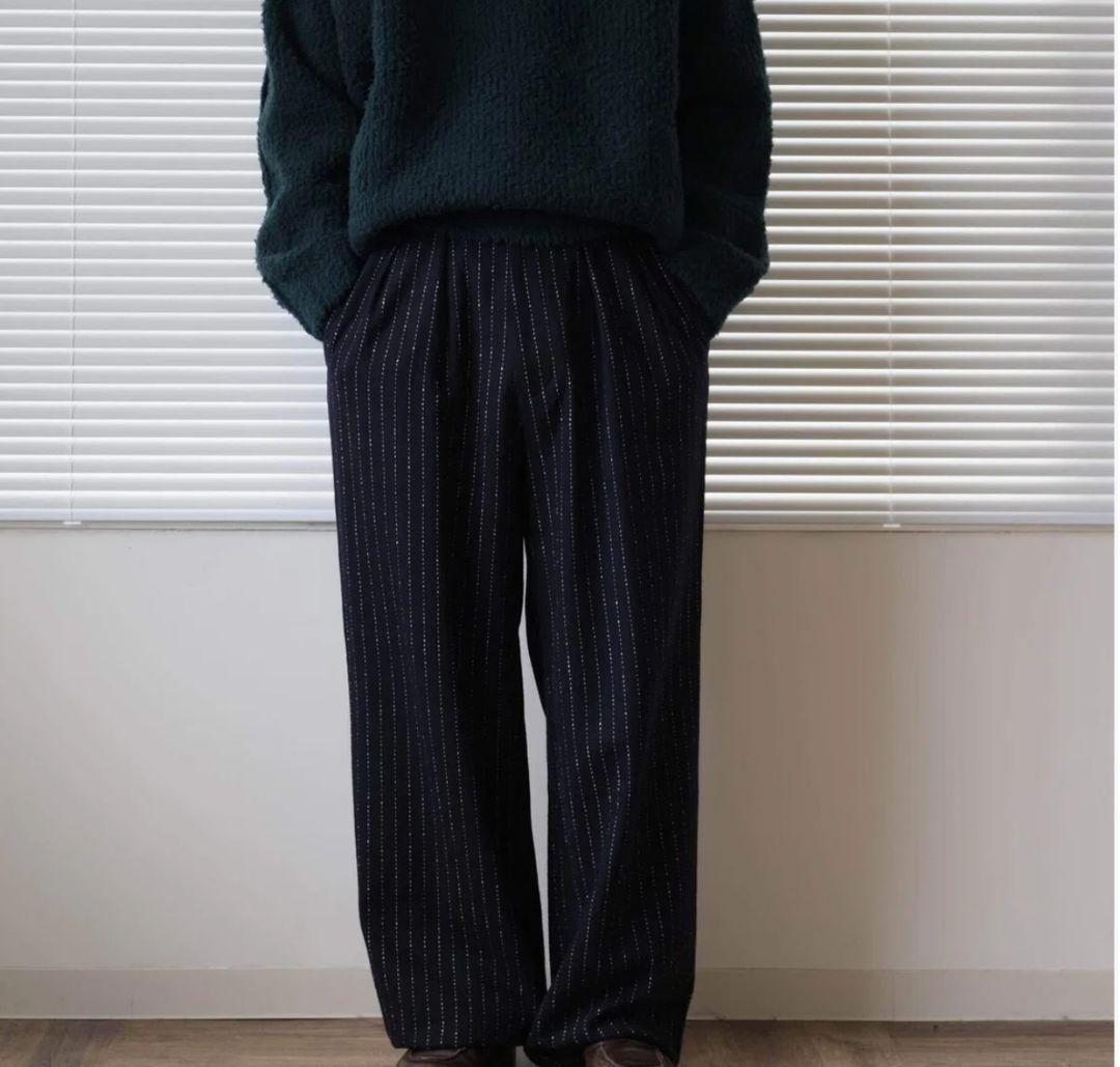 パンツ m's braque TUCKED BAGGY PANTS NAVY