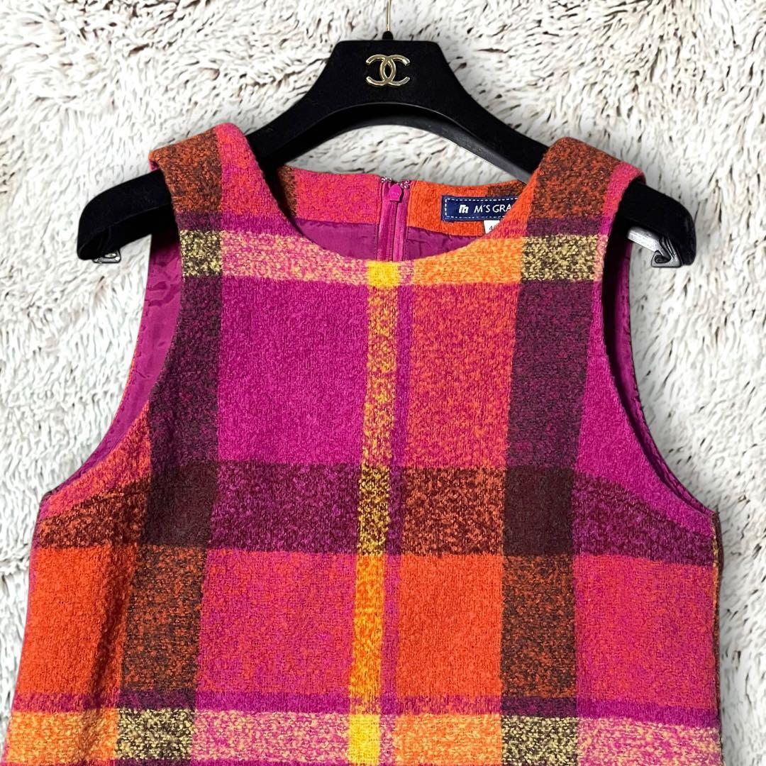 美品◆M'S GRACY◆チェック柄 ノースリーブ ワンピース 40　893E