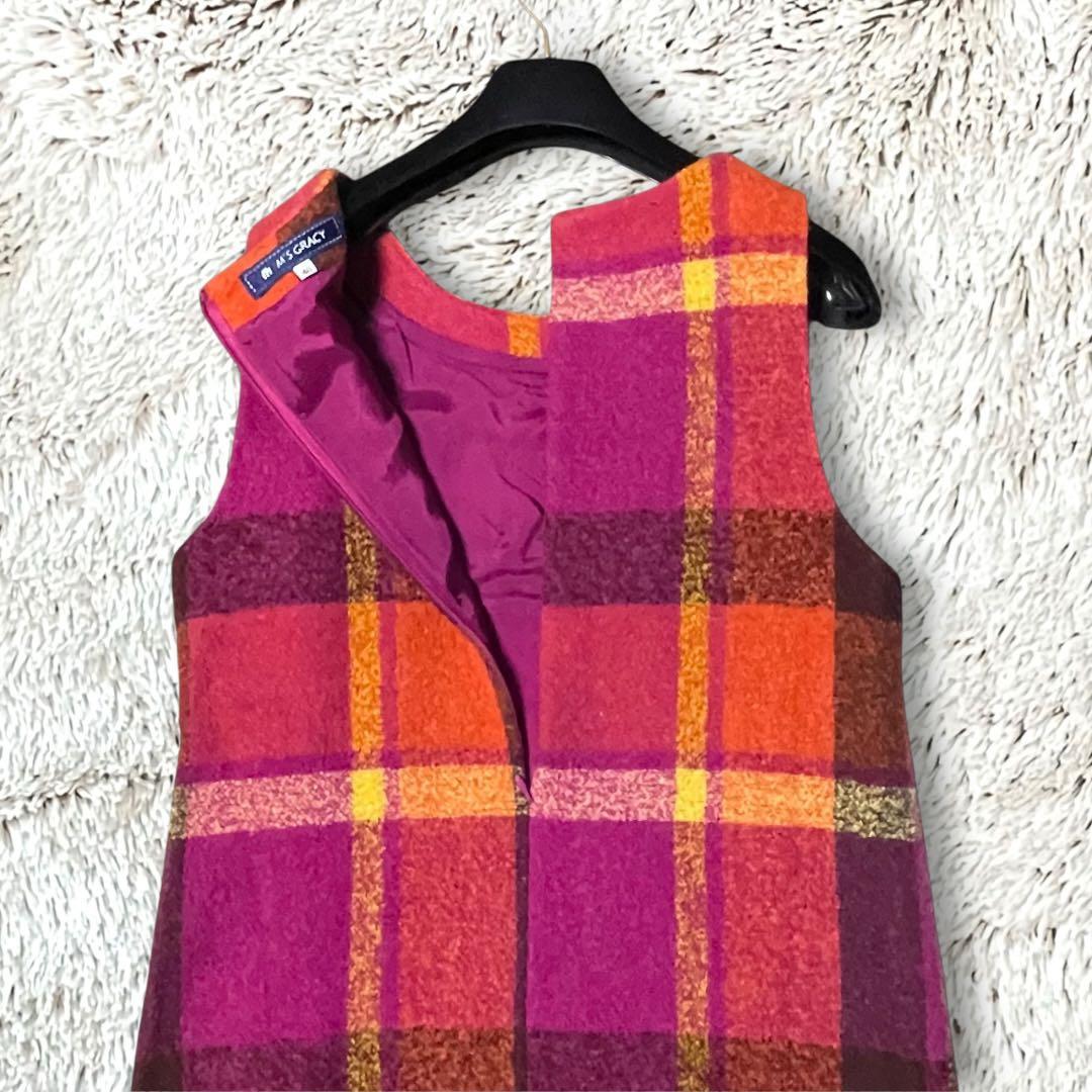 美品◆M'S GRACY◆チェック柄 ノースリーブ ワンピース 40　893E
