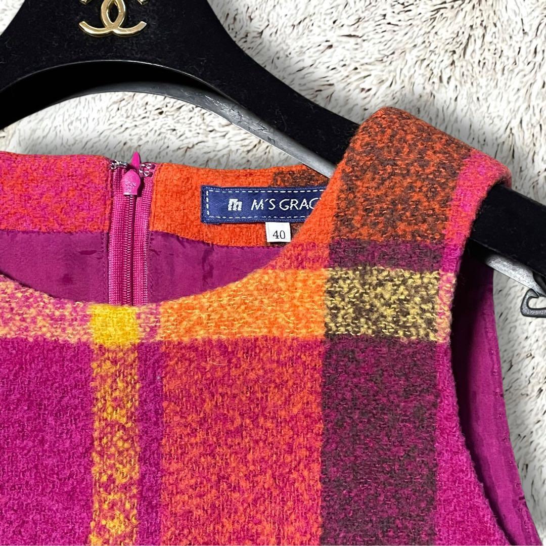 美品◆M'S GRACY◆チェック柄 ノースリーブ ワンピース 40　893E