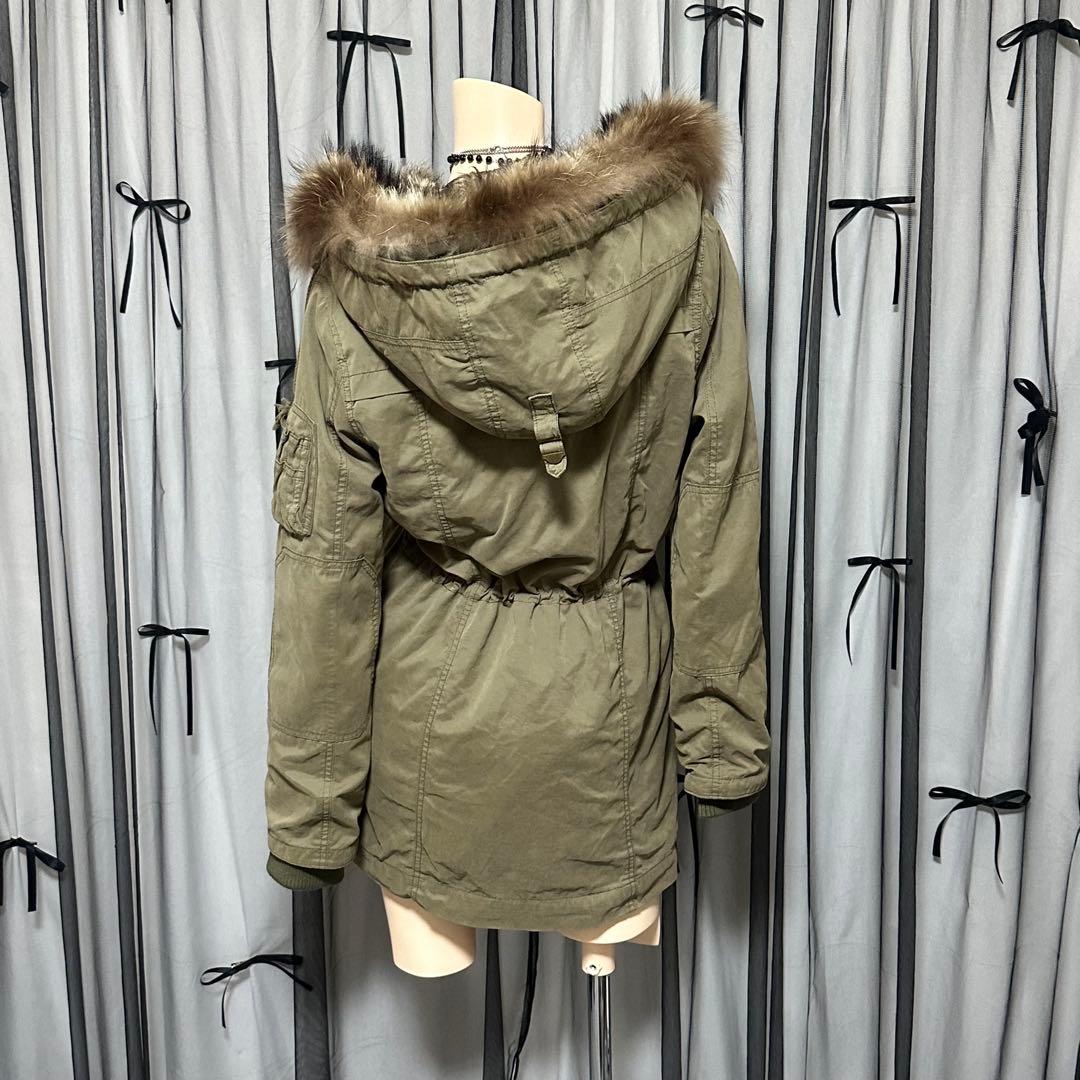 平成ギャル y2k　ヒョウ柄　リアルファー付きミニタリーモッズコート　グランジ