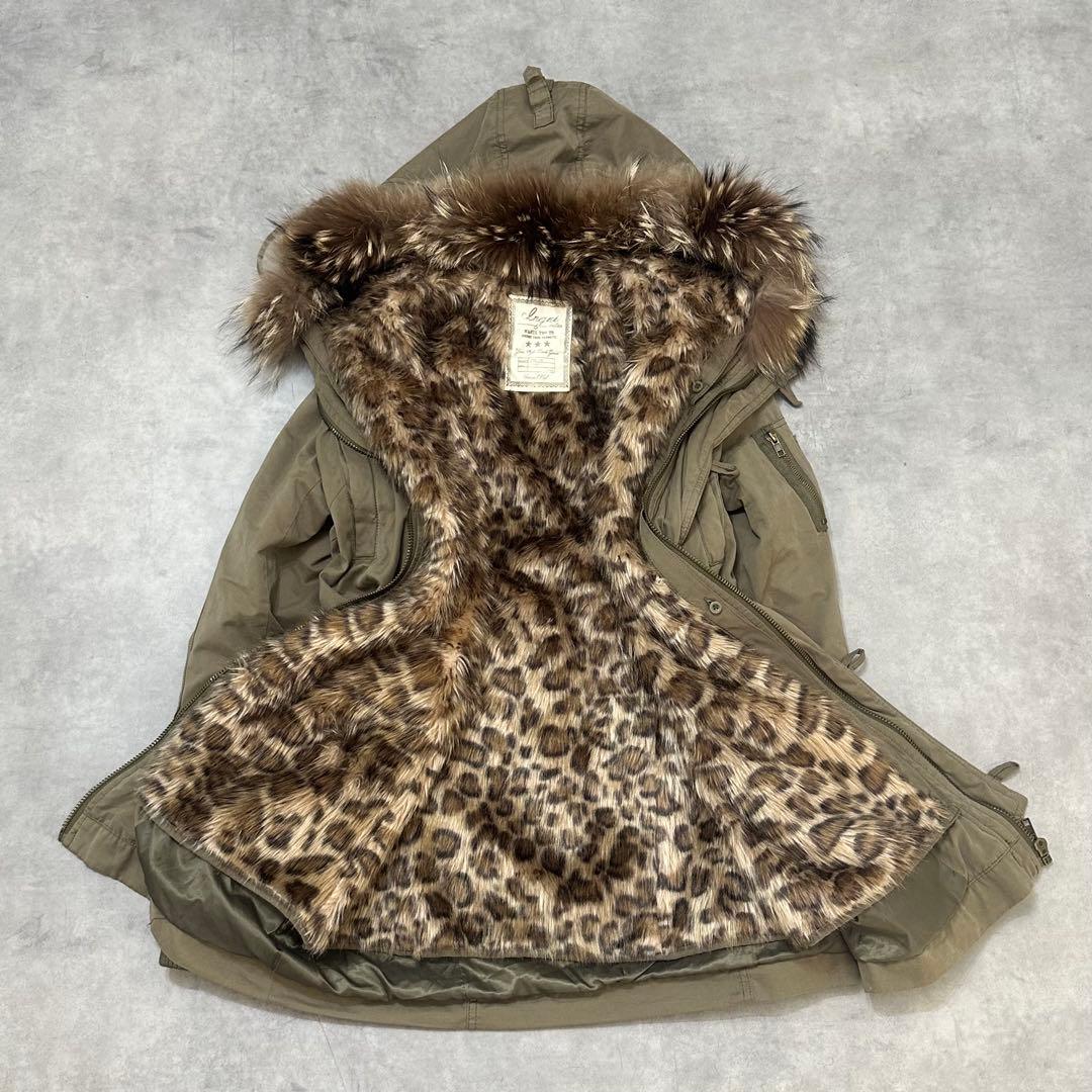 平成ギャル y2k　ヒョウ柄　リアルファー付きミニタリーモッズコート　グランジ