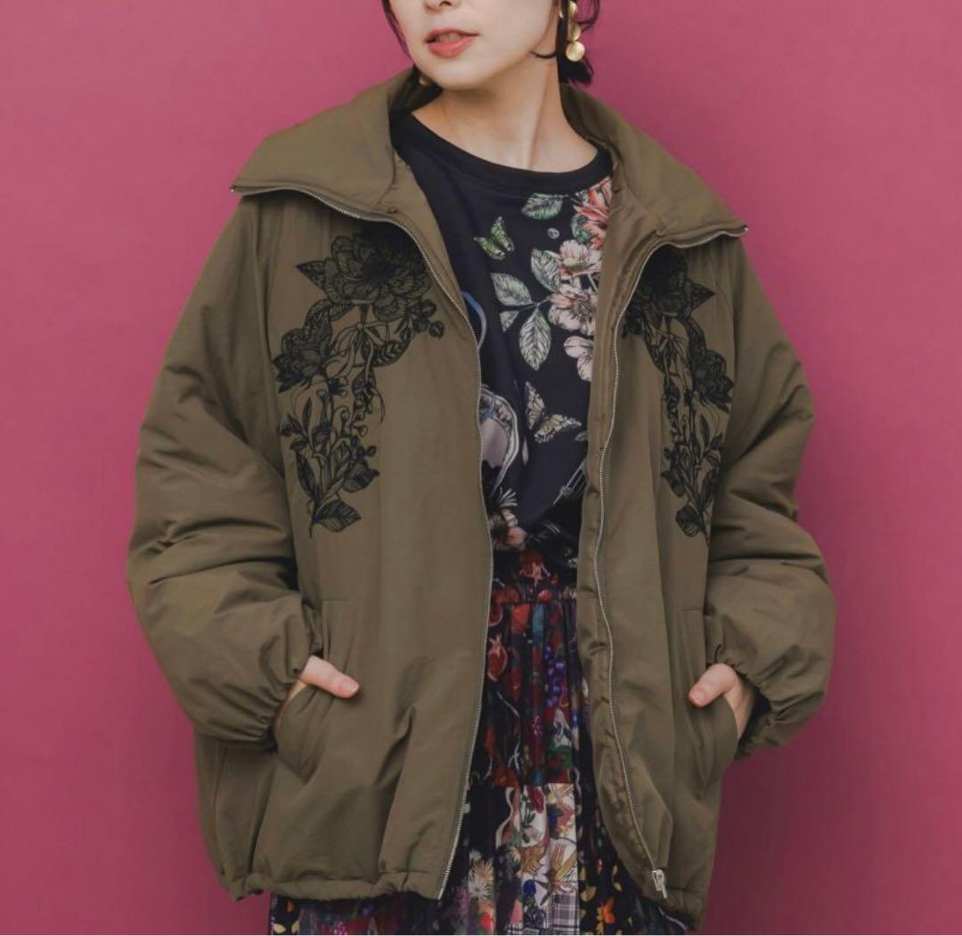 【イズ】ボア襟取り外し可能花刺繍中綿BZ《土日限定割引中》