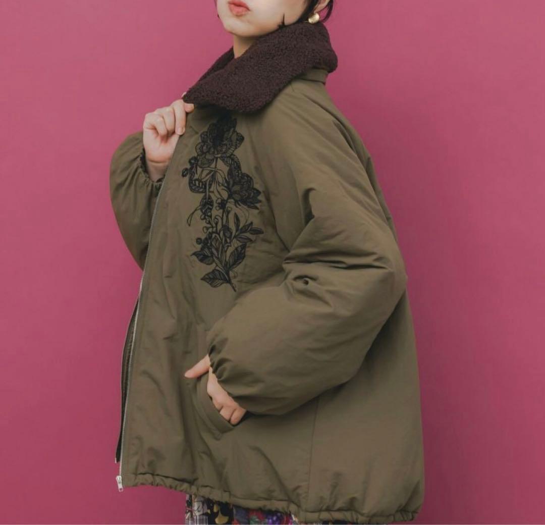 【イズ】ボア襟取り外し可能花刺繍中綿BZ《土日限定割引中》