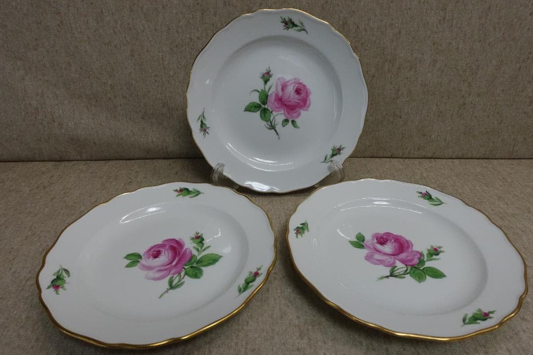 マイセン ピンクローズ プレート３枚セット