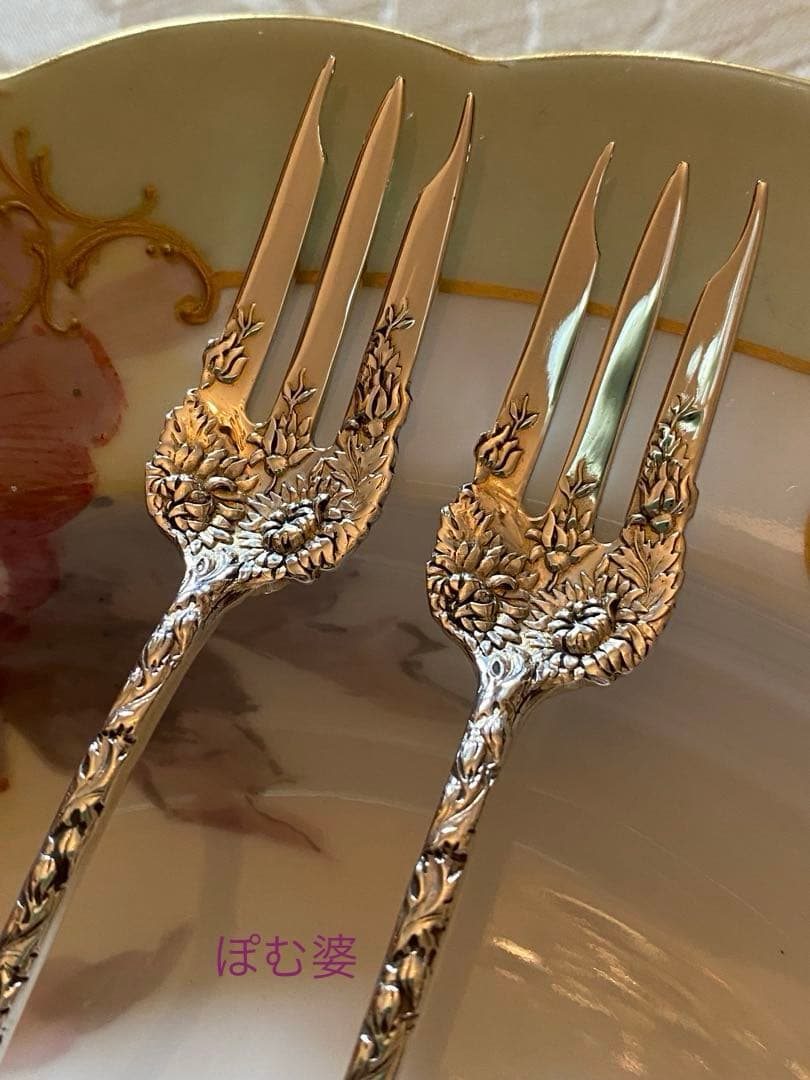 【米国／Durgin】純銀 スターリングシルバー／デザートフォーク4本