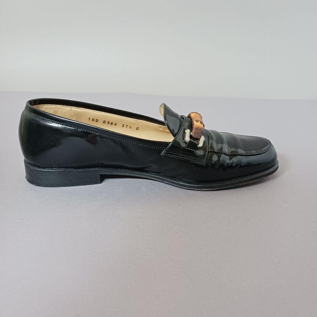 689/良品/GUCCI グッチ/ローファー/ブラック/エナメル/バンブービット