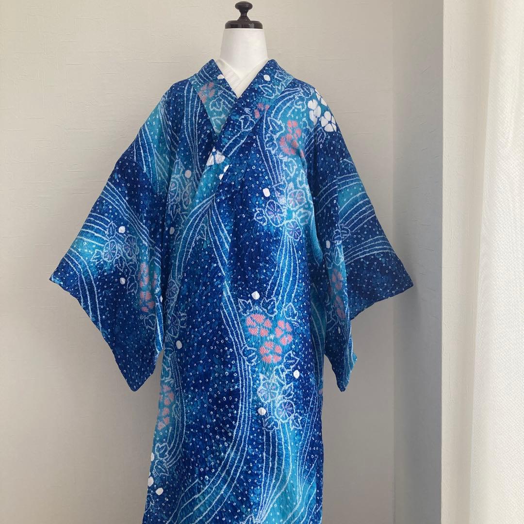 ないち 有松絞り浴衣　身丈160cm 裄70cm 手縫い No.1-23