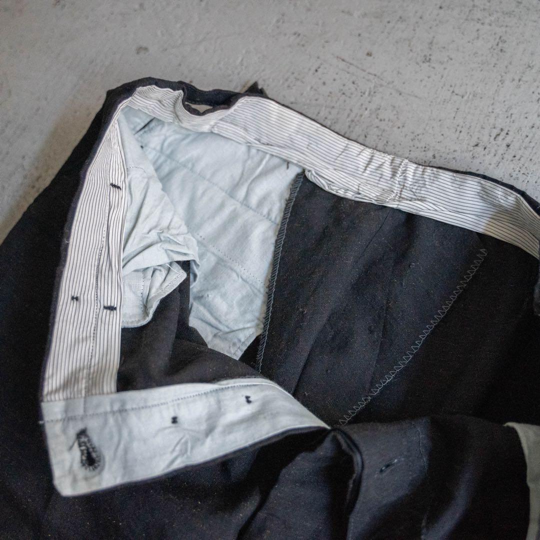 60s チェコスロバキア製 ブラック 絣柄 ウール ワイドスラックス ユーロ