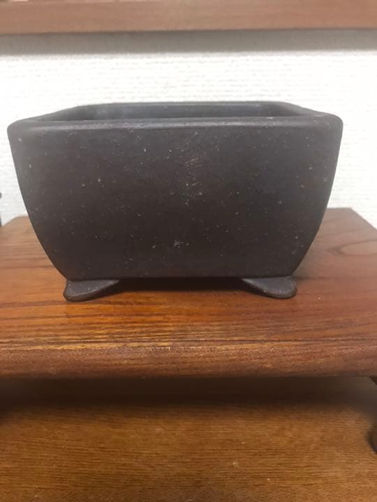 盆栽鉢時代紫泥佳山手捻り正方ミニ盆栽鉢梨皮山野草12x7.5cm植木鉢古鉢