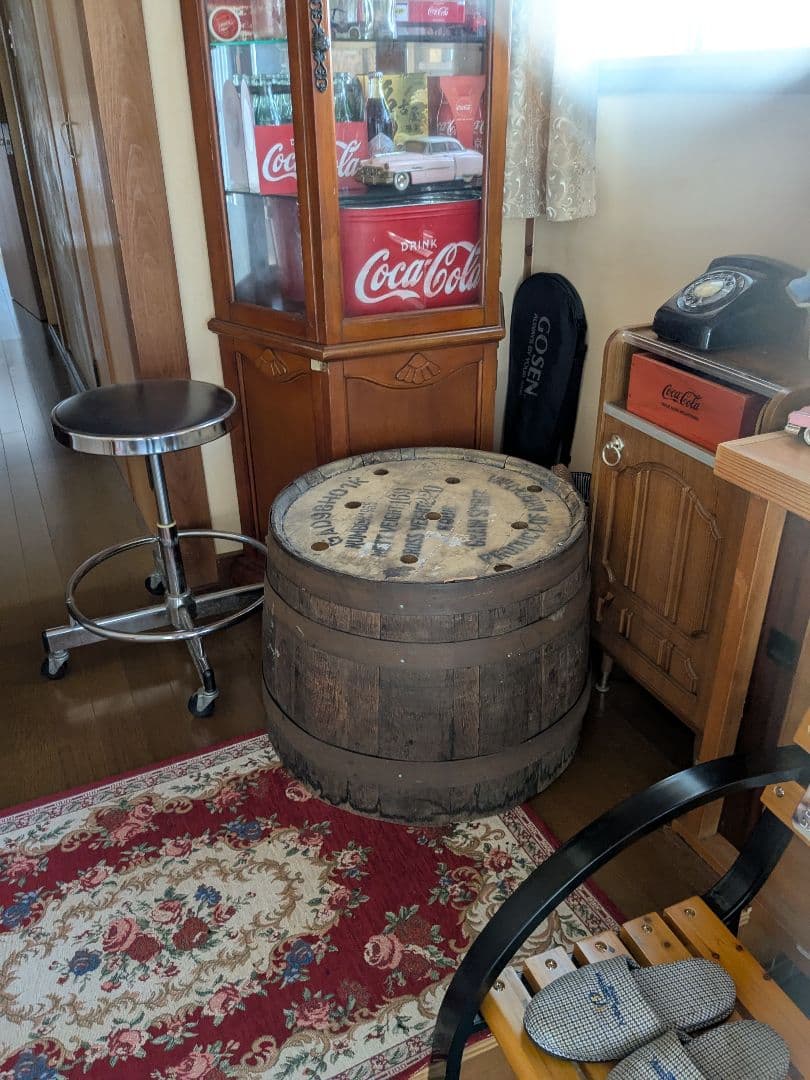 木製穴あきデザインテーブル 約69cmサントリー ウィスキー樽