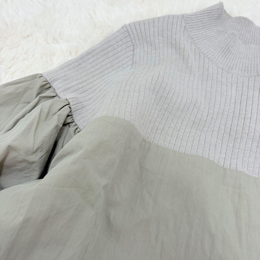 美品✨24SS✨ビアズリー　ニットコンビワンピース カーキ　ロングワンピース