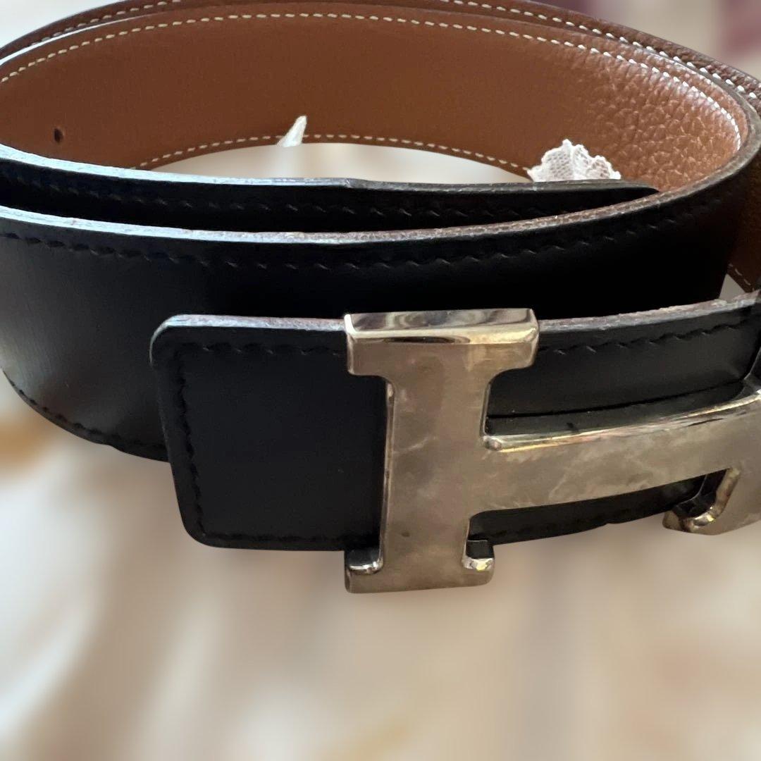 HERMES 黒レザーベルト H字型バックル♡ 70センチ