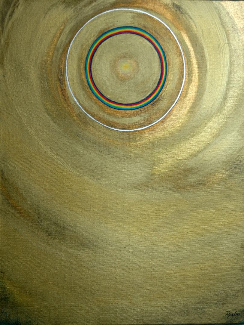 油絵 菅家令子 絵画インテリア額付(青緑+金色の枠) F6-G262023 祈り