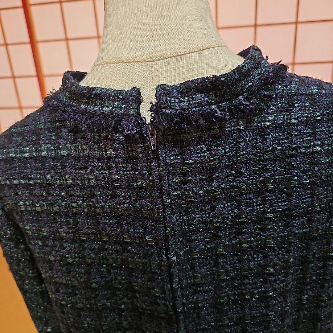 リネアフレスコのダークブルー ツイード風 七分袖チュニック