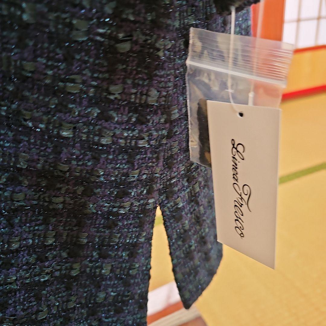 リネアフレスコのダークブルー ツイード風 七分袖チュニック