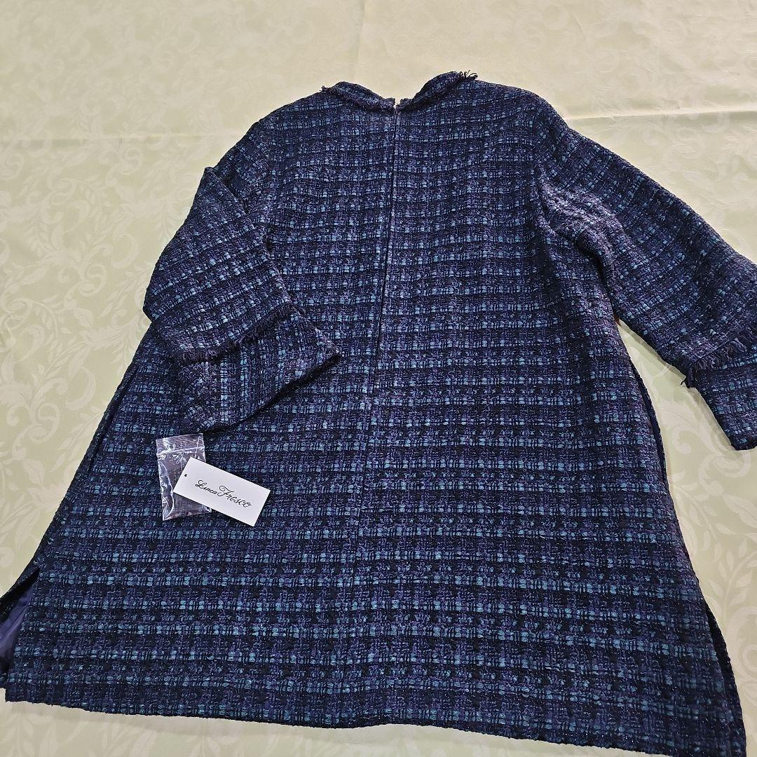 リネアフレスコのダークブルー ツイード風 七分袖チュニック