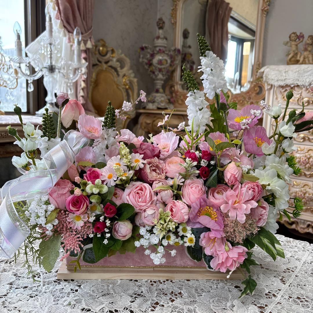 横広 Lサイズ フラワーアレンジメント 造花 ウェディング パーティー