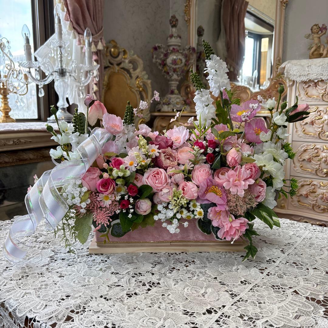 横広 Lサイズ フラワーアレンジメント 造花 ウェディング パーティー