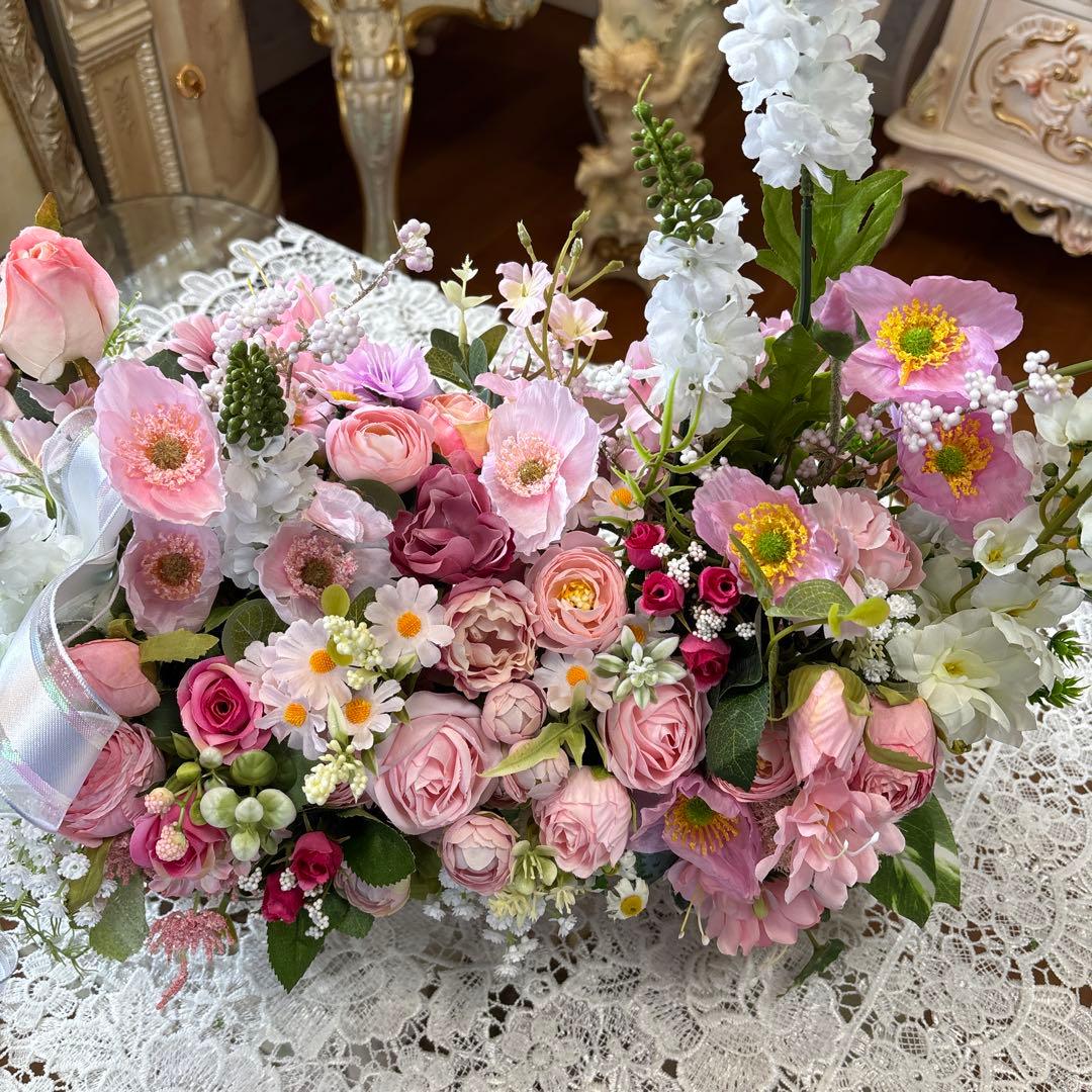 横広 Lサイズ フラワーアレンジメント 造花 ウェディング パーティー