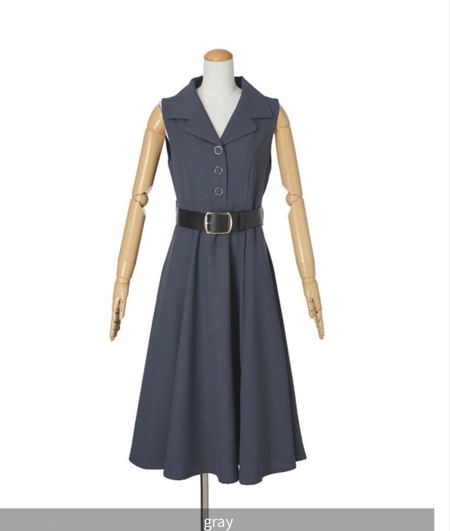 F.i.n.t ベルト付きウールライク開衿ジレワンピース