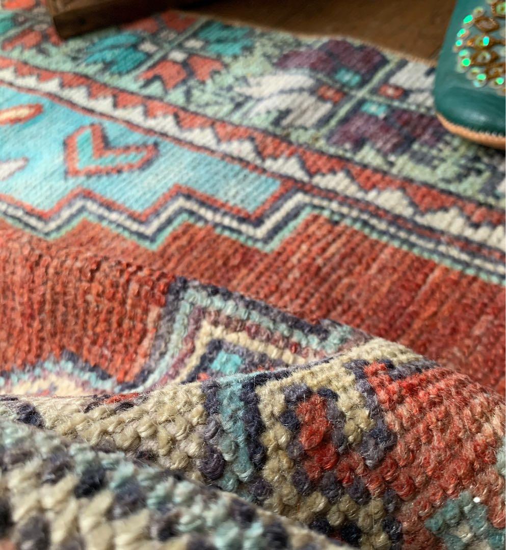 レトロブルー　テラコッタ98×62 メダリオン　トルコヴィンテージラグ