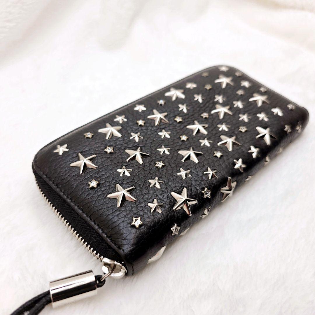 Jimmy Choo FILIPA ラウンドジップ 長財布 スタースタッズ 黒