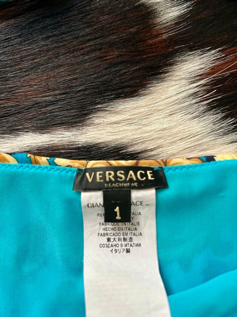 Gianni Versace ヴェルサーチ青と金の花柄　ビキニ　美品　XS/S