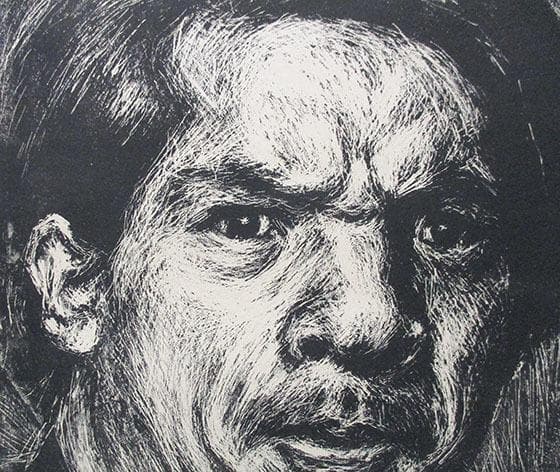 筧忠治　タイトル「自画像」　リトグラフ　額装